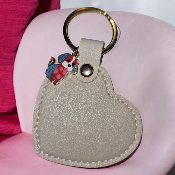 Heart-Shaped Keychain with Pom Colorful Dog Charm 3pk. - Picture 4 of 4